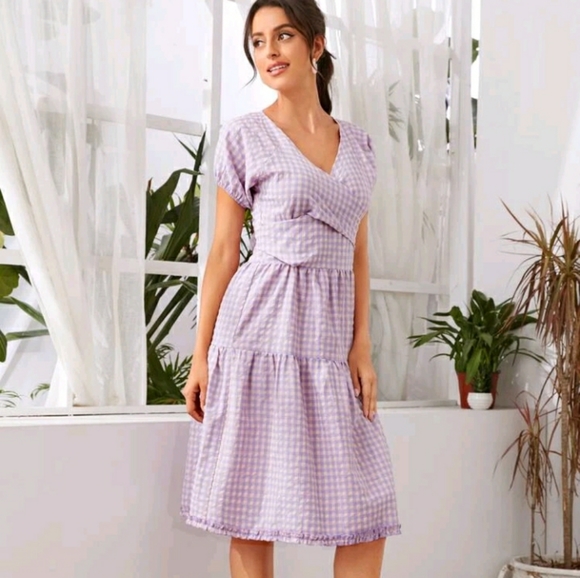 NEW Wrap Tie Back Plaid Dress - Picture 3 of 8